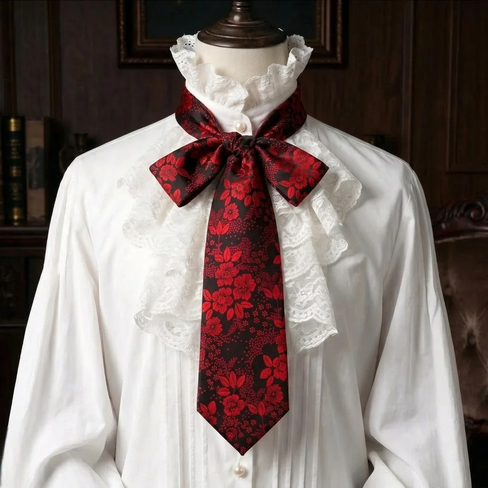 New Red Black Floral Jacquard‎ Woven Tie Formal Victorian Retro Necktie Printed